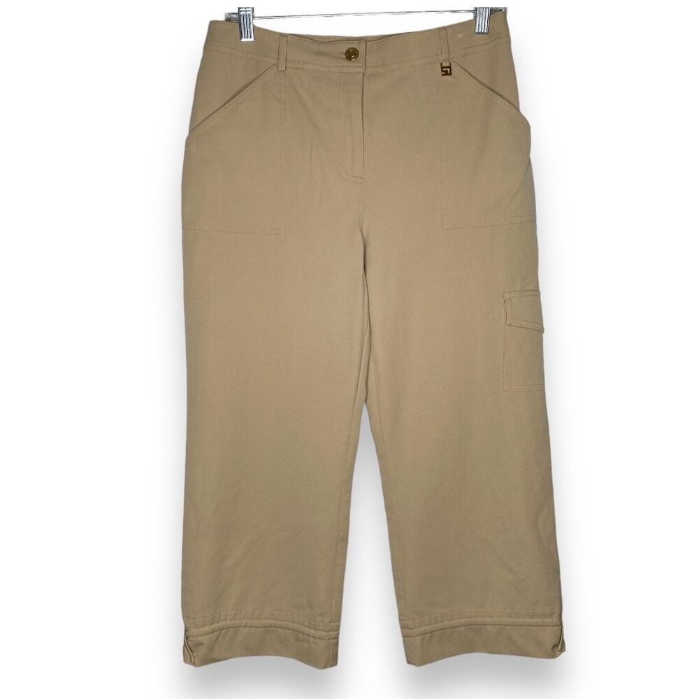 St. John Sport Fashion Fit Tan Cargo Wide Leg Pants Size 8